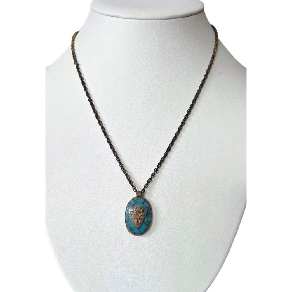 Vintage BELL Trading Post Solid Copper Turquoise Arrowhead Pendant Necklace 18"‎